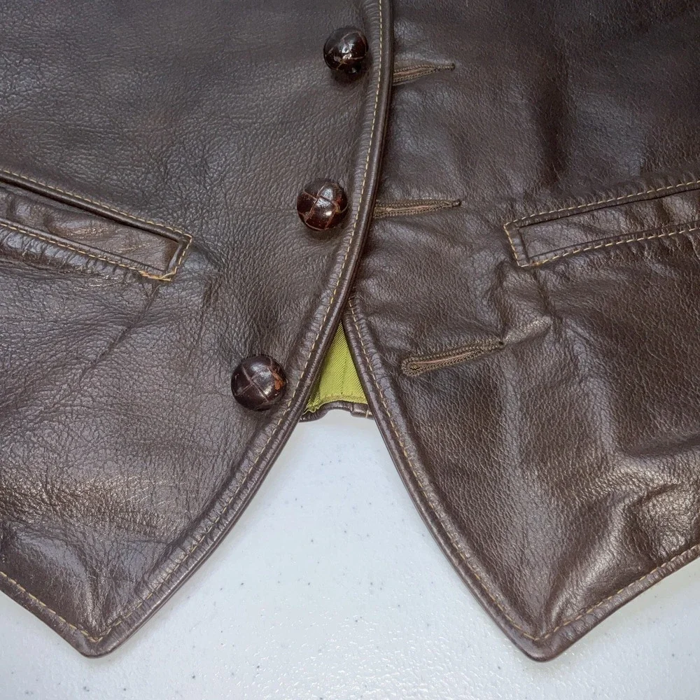Vintage‎ Genuine Leather By Berman Buckskin Leather Vest 70s Rider Biker Sz 36